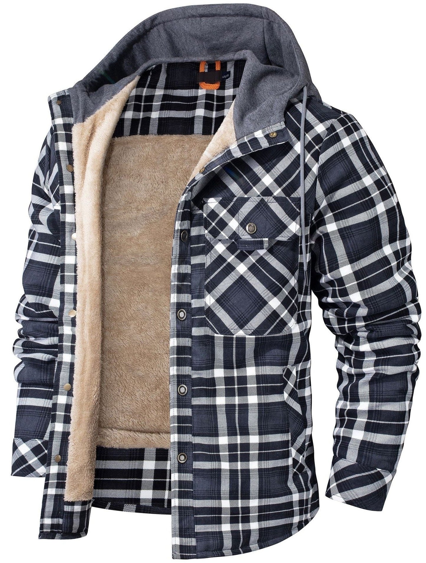 Cozy Men's Hooded Flannel Jacket with Faux Fur Lining for Winter Outdoors
