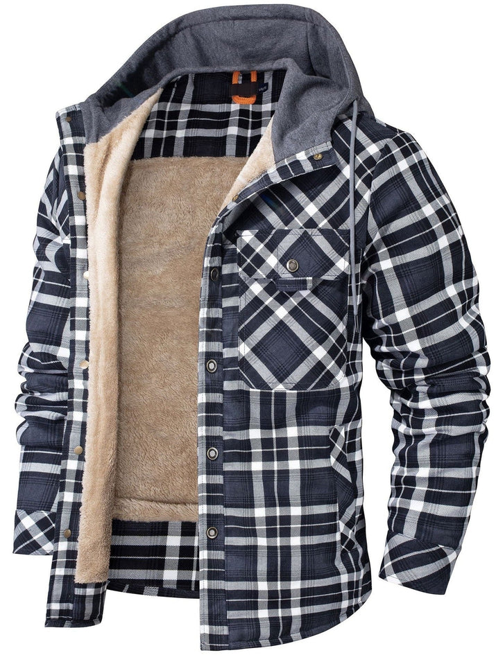 Cozy Men's Hooded Flannel Jacket with Faux Fur Lining for Winter Outdoors