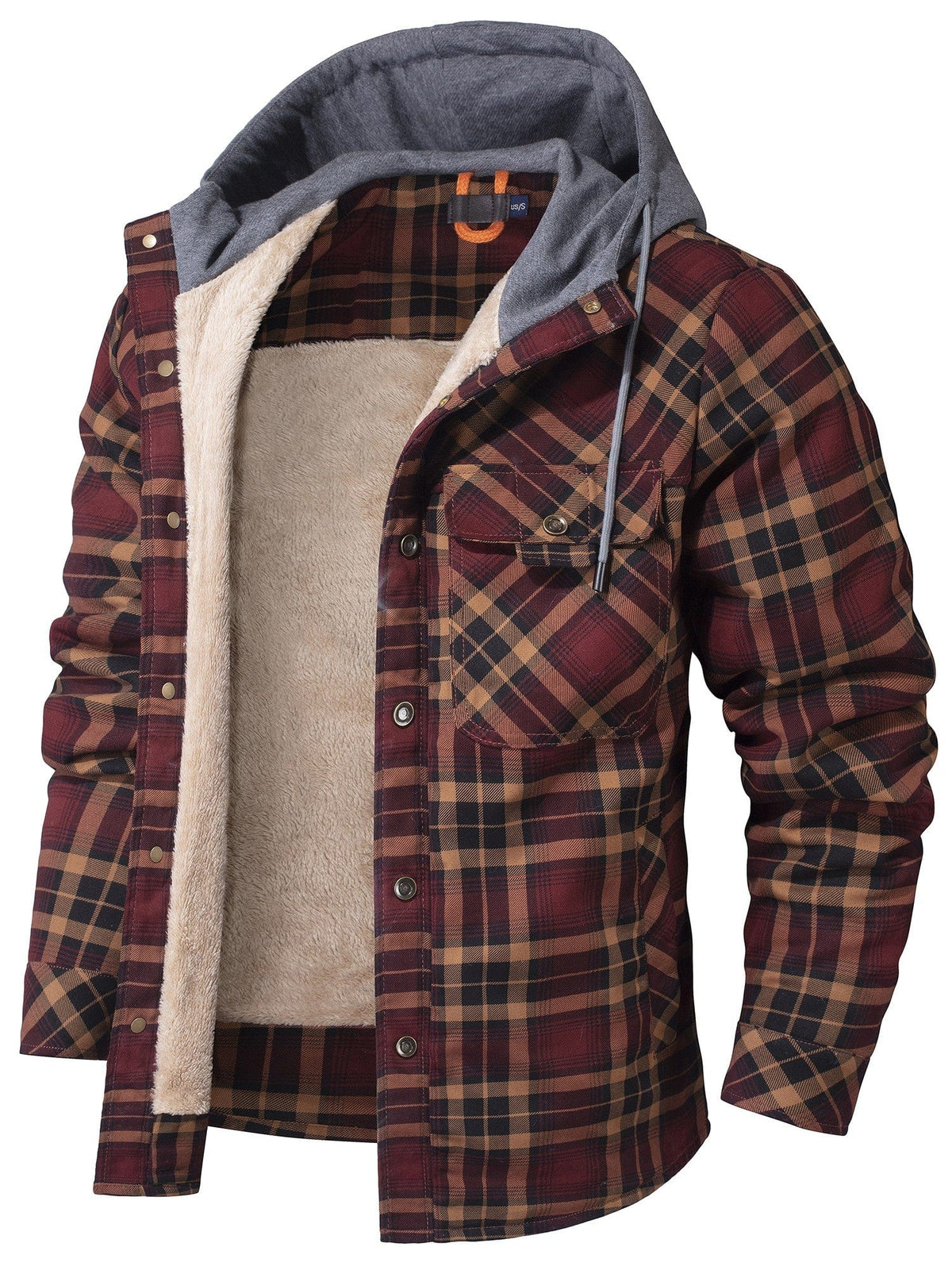 Cozy Men's Hooded Flannel Jacket with Faux Fur Lining for Winter Outdoors