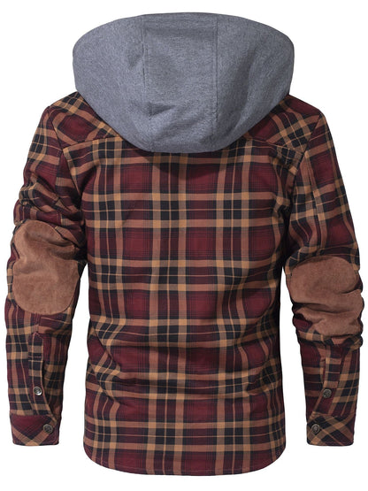 Cozy Men's Hooded Flannel Jacket with Faux Fur Lining for Winter Outdoors