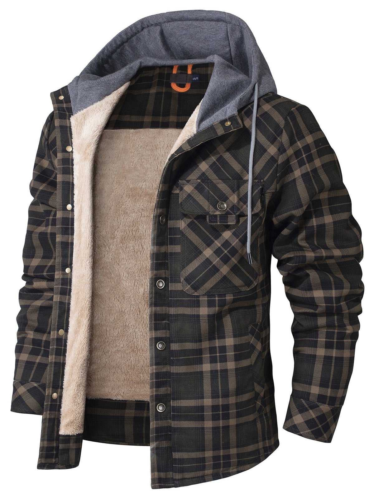 Cozy Men's Hooded Flannel Jacket with Faux Fur Lining for Winter Outdoors