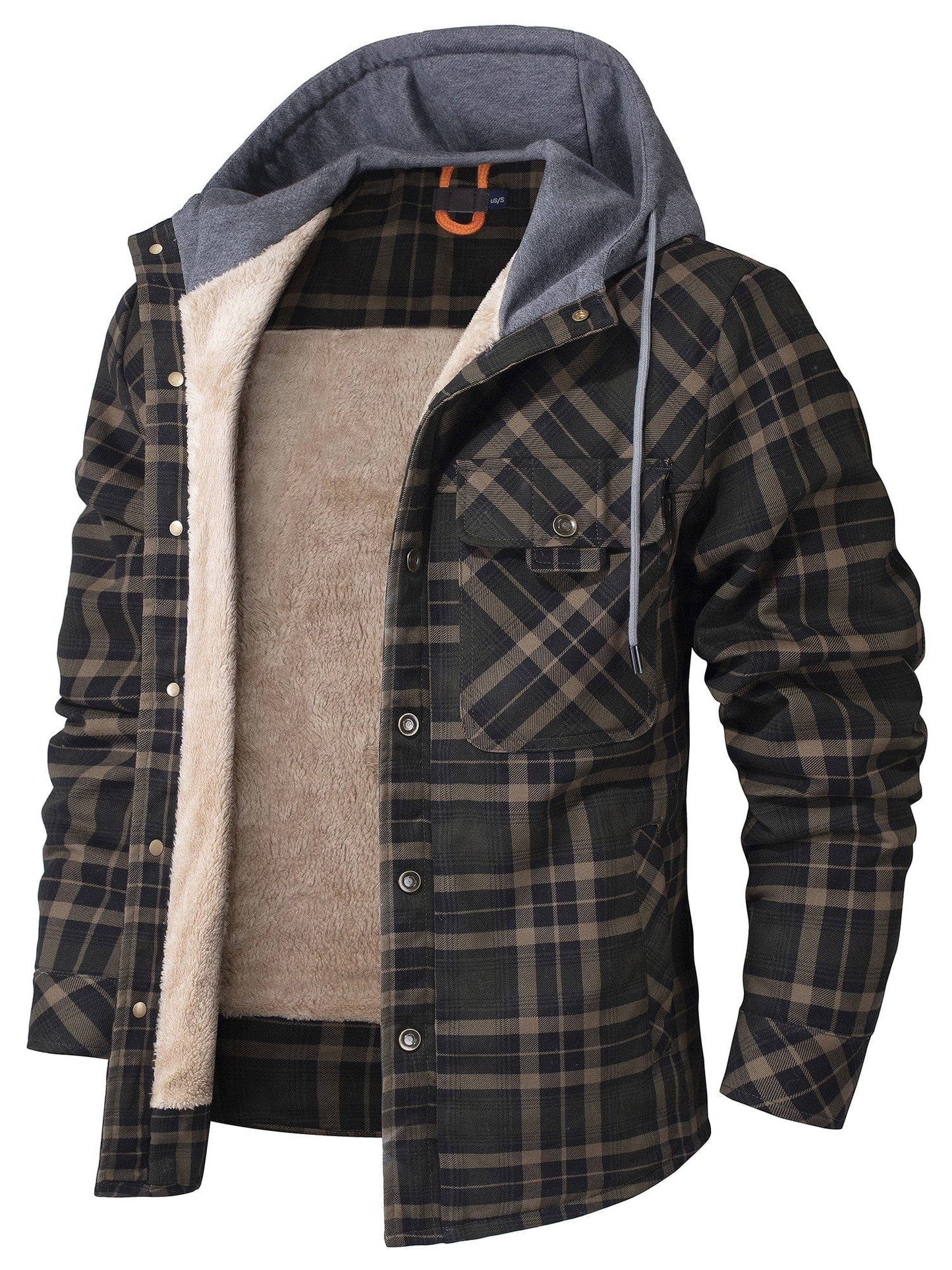 Cozy Men's Hooded Flannel Jacket with Faux Fur Lining for Winter Outdoors