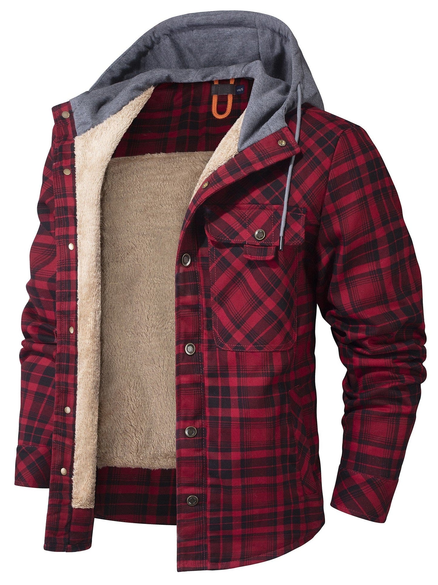 Cozy Men's Hooded Flannel Jacket with Faux Fur Lining for Winter Outdoors