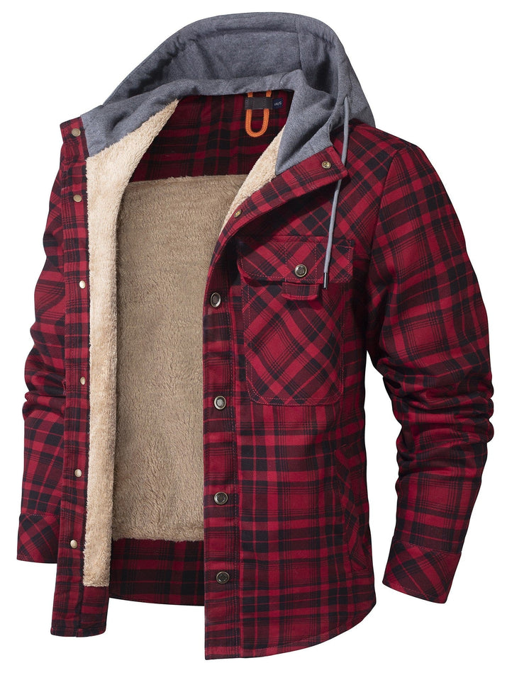 Cozy Men's Hooded Flannel Jacket with Faux Fur Lining for Winter Outdoors