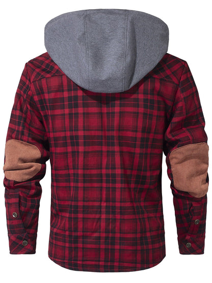 Cozy Men's Hooded Flannel Jacket with Faux Fur Lining for Winter Outdoors
