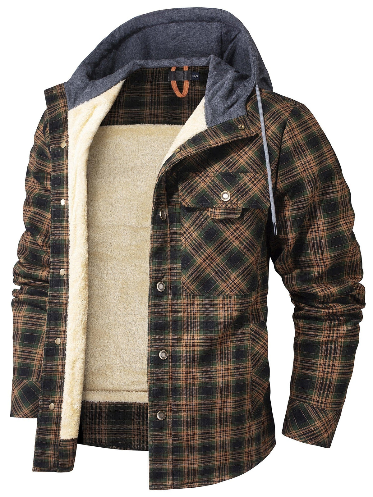 Cozy Men's Hooded Flannel Jacket with Faux Fur Lining for Winter Outdoors