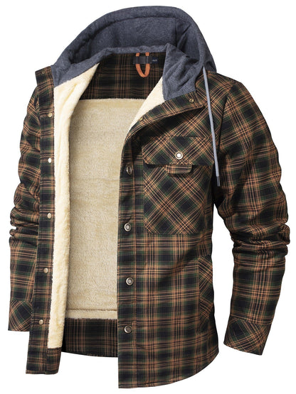 Cozy Men's Hooded Flannel Jacket with Faux Fur Lining for Winter Outdoors