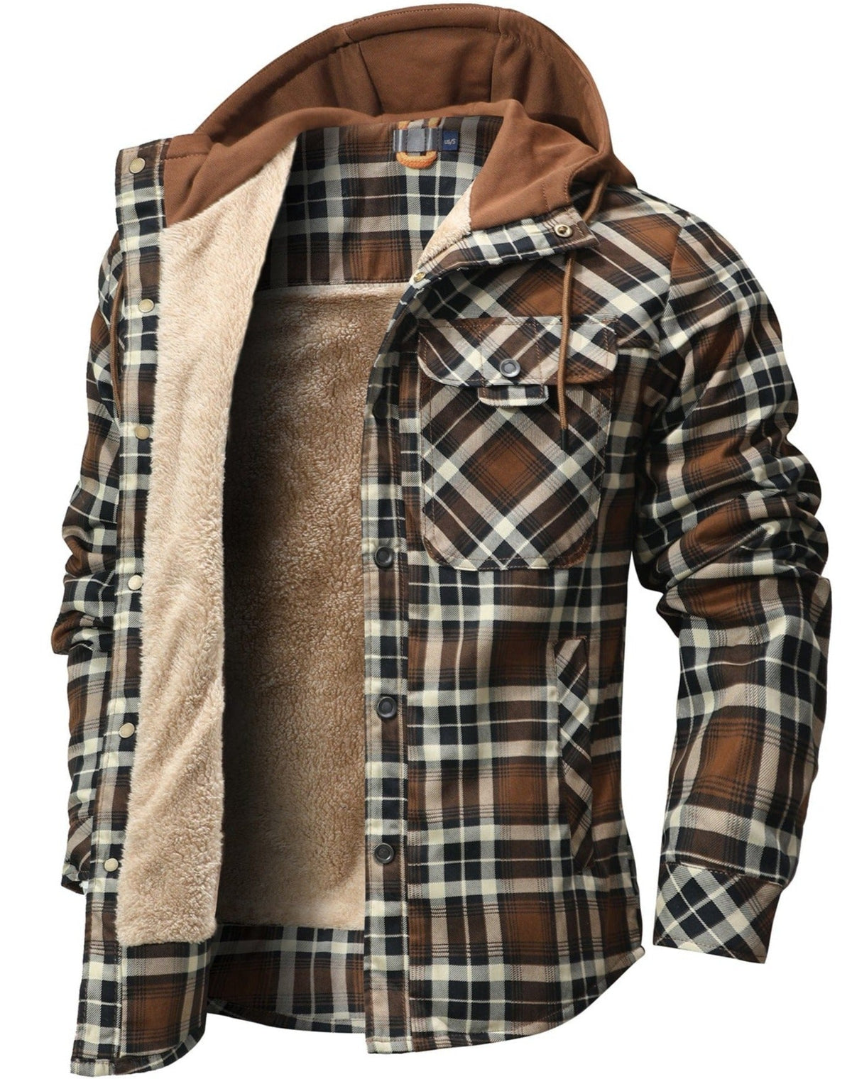 Cozy Men's Hooded Flannel Jacket with Faux Fur Lining for Winter Outdoors