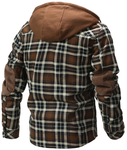 Cozy Men's Hooded Flannel Jacket with Faux Fur Lining for Winter Outdoors