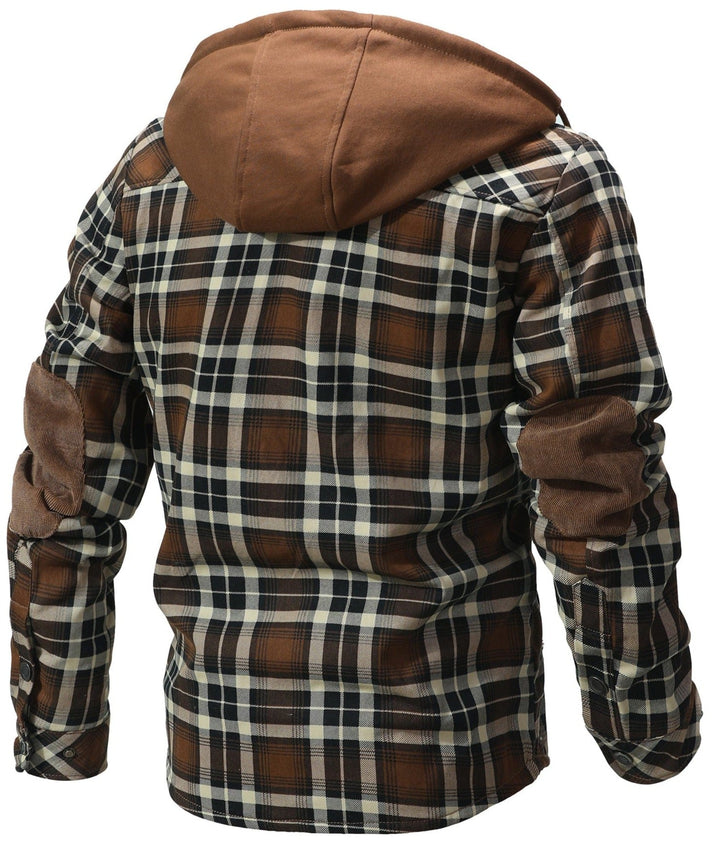 Cozy Men's Hooded Flannel Jacket with Faux Fur Lining for Winter Outdoors