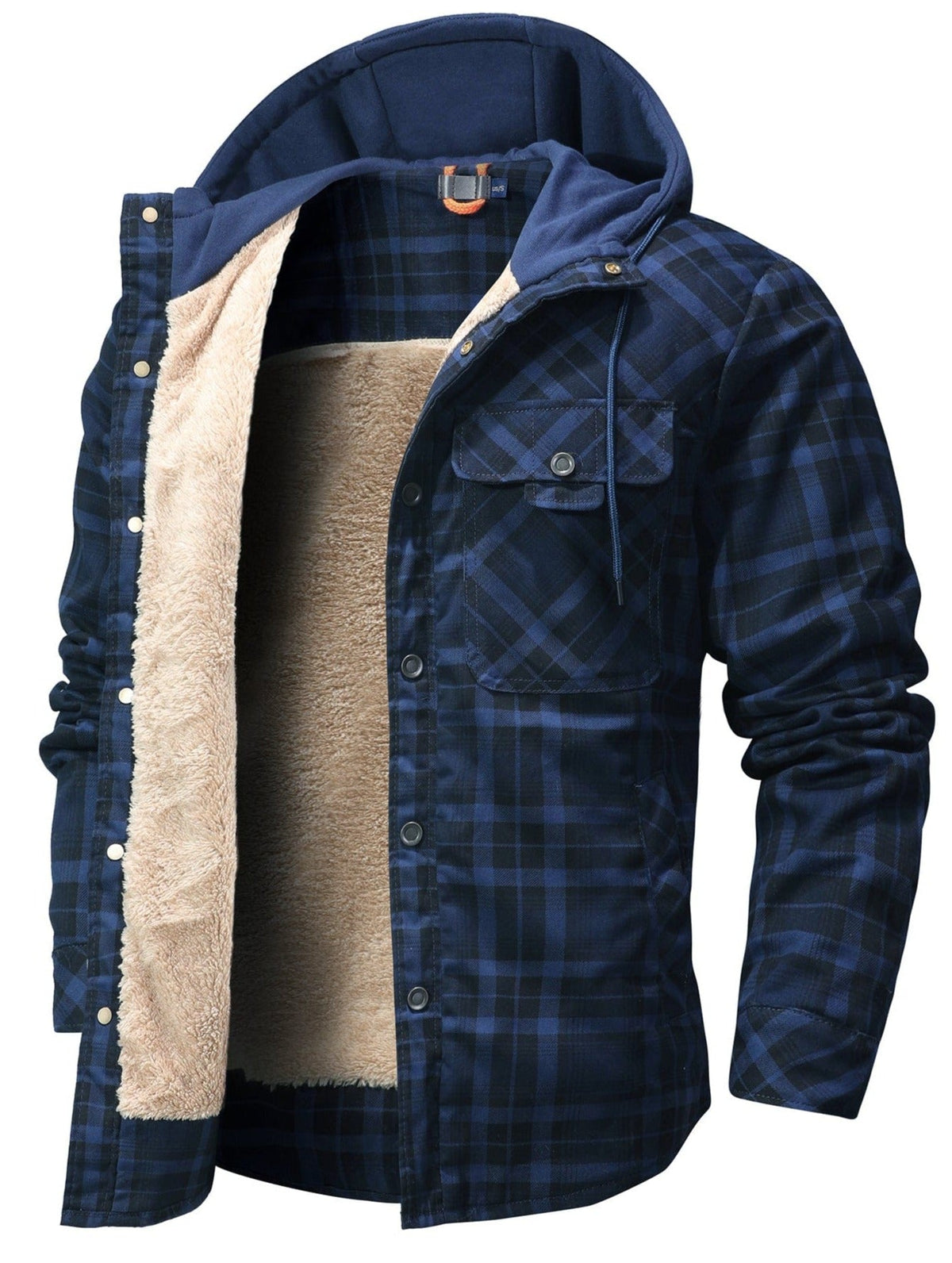 Cozy Men's Hooded Flannel Jacket with Faux Fur Lining for Winter Outdoors