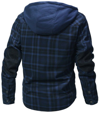 Cozy Men's Hooded Flannel Jacket with Faux Fur Lining for Winter Outdoors