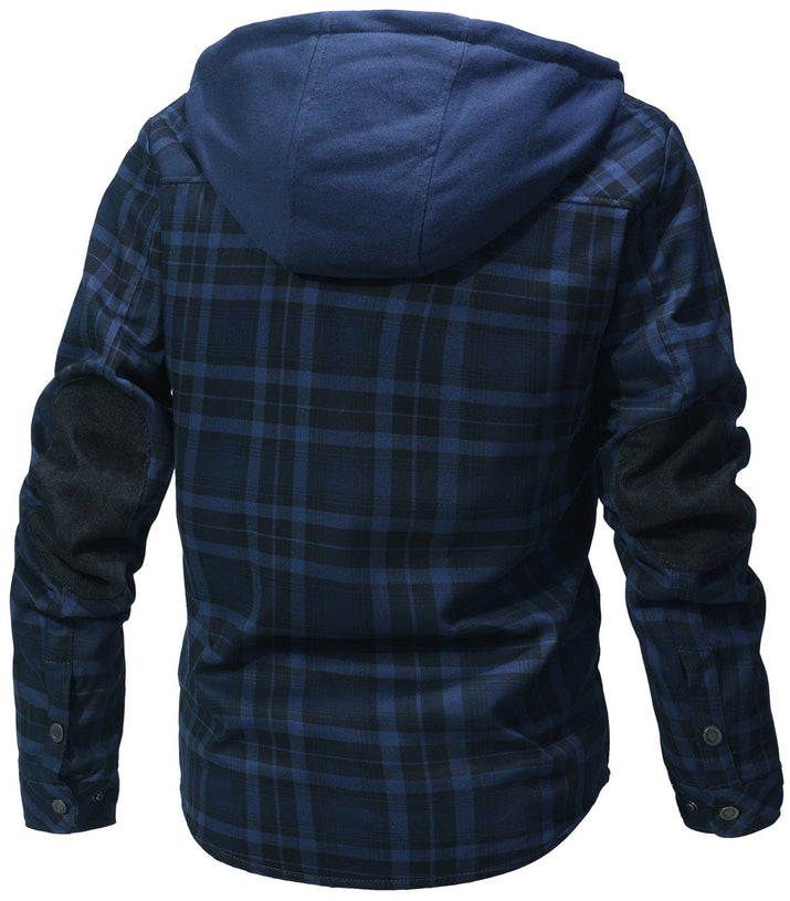 Cozy Men's Hooded Flannel Jacket with Faux Fur Lining for Winter Outdoors