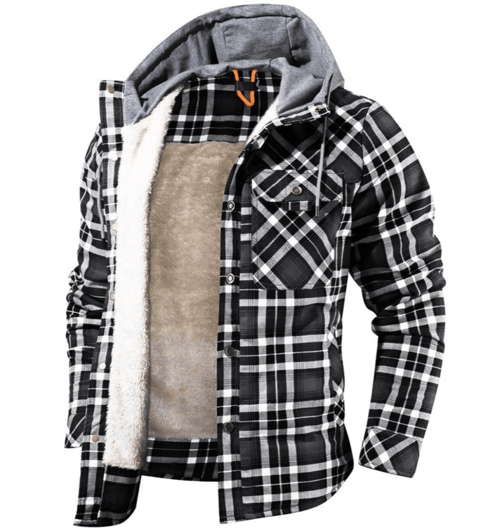 Cozy Men's Hooded Flannel Jacket with Faux Fur Lining for Winter Outdoors