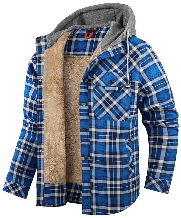 Cozy Men's Hooded Flannel Jacket with Faux Fur Lining for Winter Outdoors