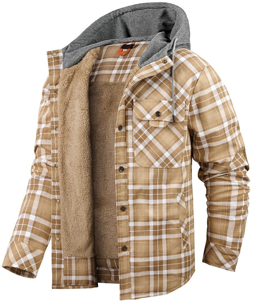 Cozy Men's Hooded Flannel Jacket with Faux Fur Lining for Winter Outdoors