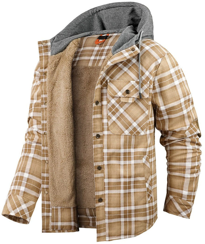 Cozy Men's Hooded Flannel Jacket with Faux Fur Lining for Winter Outdoors